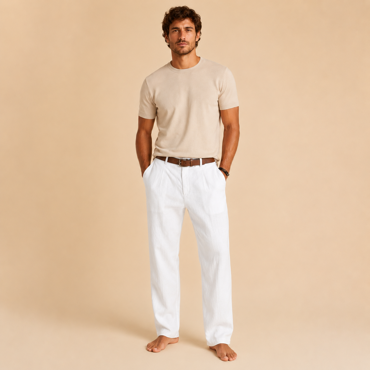 Men's white linen trousers